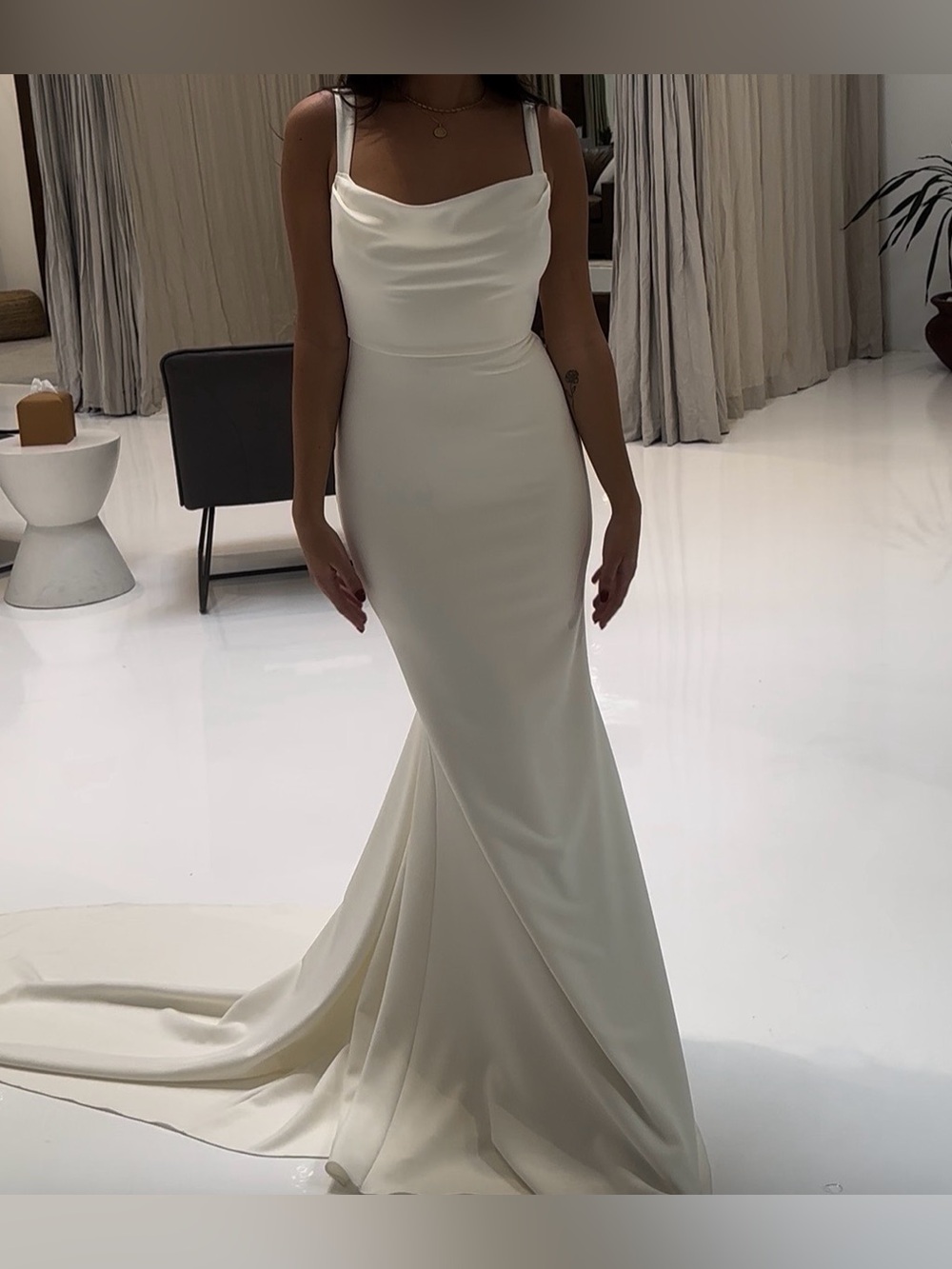 Grace Loves Lace Ivory  “Grace” Crepe Cowl-Neck Wedding Dress